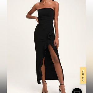 After Hours Black Strapless Ruffled Maxi Dress (XS)